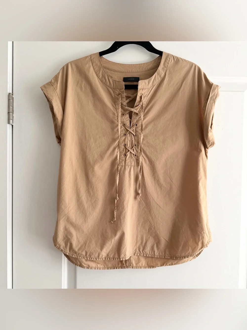 J. Crew Tan Lace Up Top